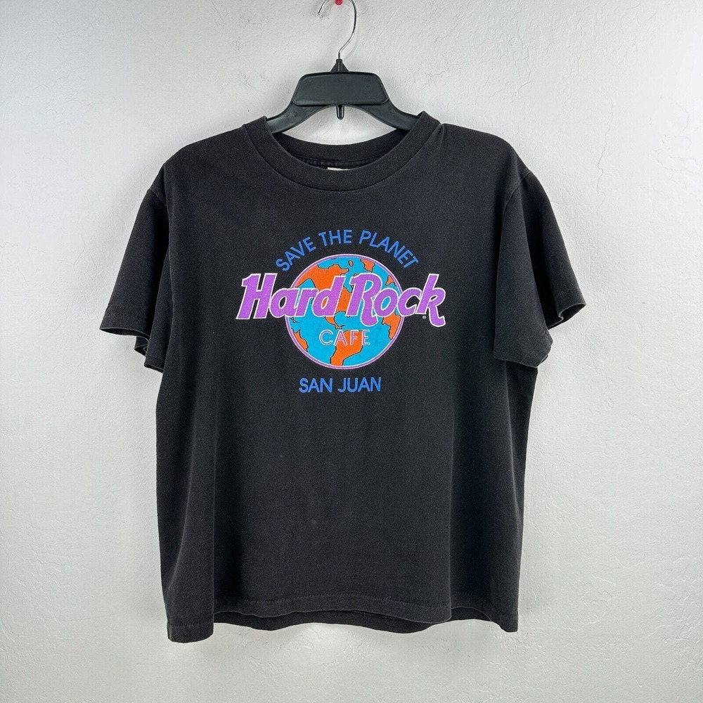 Hard Rock Cafe Tshirt M‎ Black Purple Graphic Print San Juan Save The Planet USA